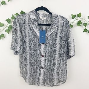 J.ING Grey snake print  button front blouse Sz S
